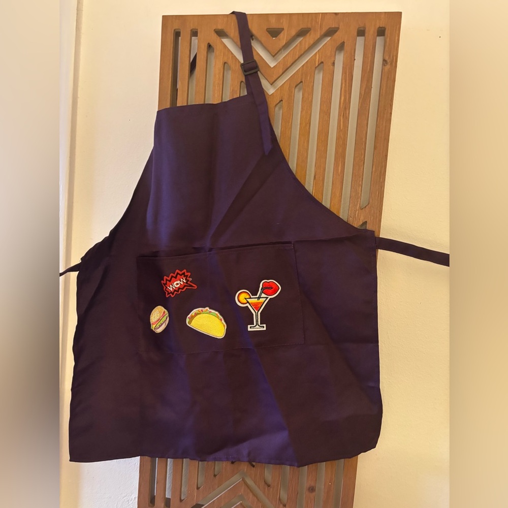 Purple Apron with Fun Patches